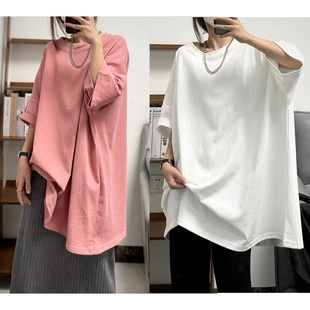 高个子胖MM慵懒纯色短袖 菲尔丹 港味原宿风 多色 长T恤628 超大版