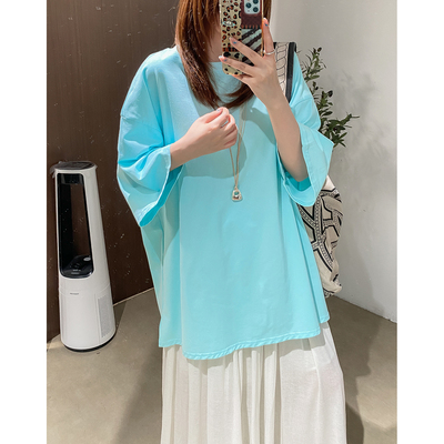 菲尔丹夏季亮色全棉大版落肩T恤