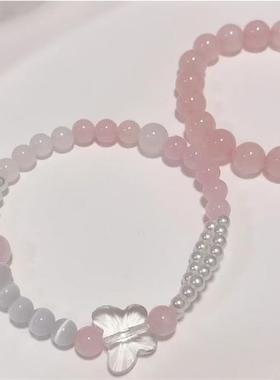 2026年新款粉嘟嘟蝴蝶仿珍珠手链超仙清新小众设计闺蜜礼物饰品女