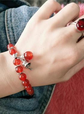 2026覆古民族风本命年藏银个性时尚天然红色水晶玛瑙串珠手錬手串