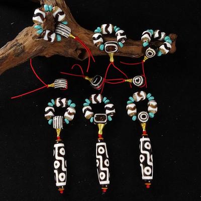 20265A级西藏天然玛瑙线珠虎牙九眼天珠三通套装项链手串文玩佛头