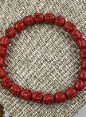 2026朱砂原石红砂手串男女款佛珠手链弥勒佛笑佛手链气质百搭送礼