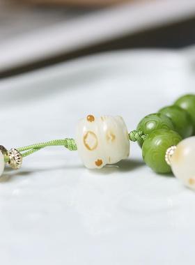 2026天然绿菩提根子手串雕刻六字箴言炭烧小猫爪男女士款手链持念