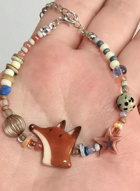 2026狐狸先生~童趣卡通小狐狸彩色串珠手链设计感少女心百搭饰品