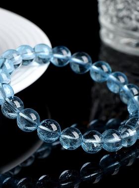 2026久雅水晶 天然冰种蓝色托帕石圆珠手链 蓝托帕宝石散珠手串