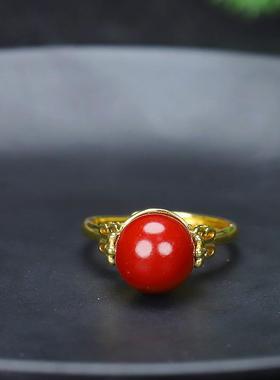 2026高含量朱砂紫金砂时尚镶嵌蛋面帝王砂戒指女款轻奢戒指高级感