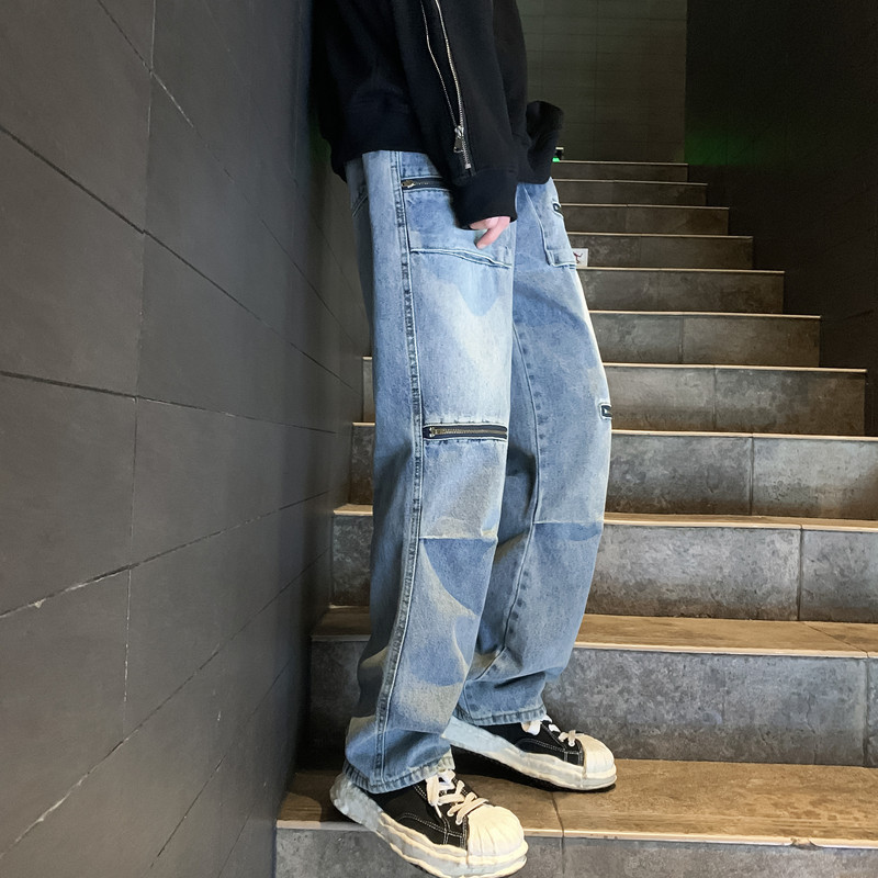 现货设计款拉链宽松直筒男女牛仔裤611-3 K697 P60图片