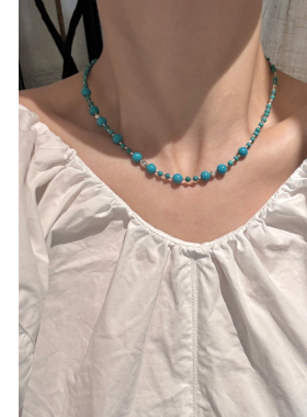 天然松石渐变S925银珠项链