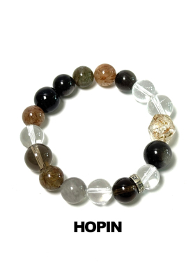 HOPIN 黑曜石黑金超手串六字箴言手链 小众设计款轻珠宝男女款