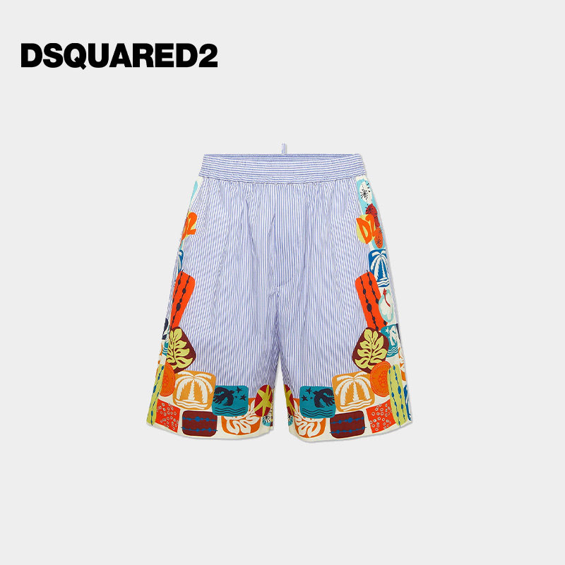 【6折】DSQUARED2/D2次方 胶囊系列 男士度假风时尚条纹设计短裤