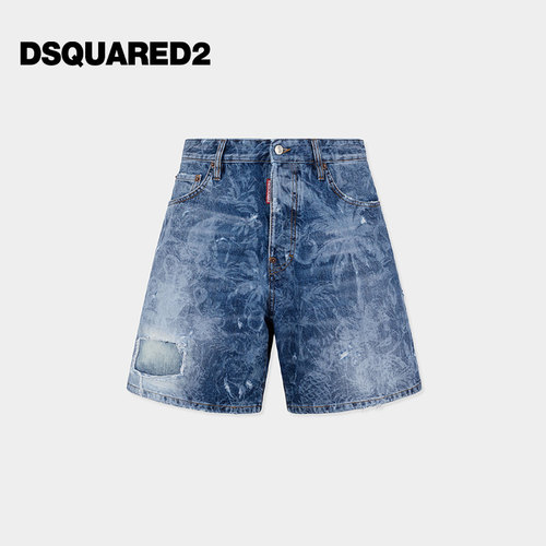 【春夏新品】DSQUARED2/D2次方 26春夏男士热带印花破洞牛仔短裤