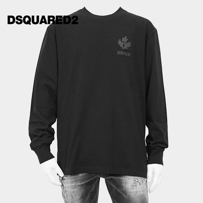 DSQUARED2/D2次方 男士枫叶徽标贴花棉质圆领长袖T恤
