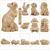 慈缘正堂 属鼠牛虎兔龙蛇马羊猴鸡狗猪礼物 桃木十二生肖摆件木雕