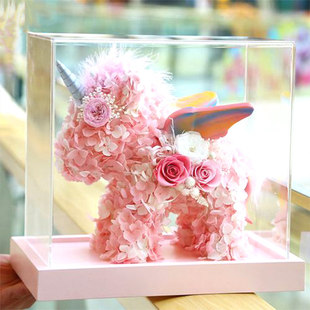 永生花独角兽礼盒手办展示盒毕业设计包装盒茶叶透明罩防尘定制