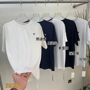 打底衣 T恤夏季 俏安朵5928女士圆领纯色原素棉麻刺绣简约薄款 短袖