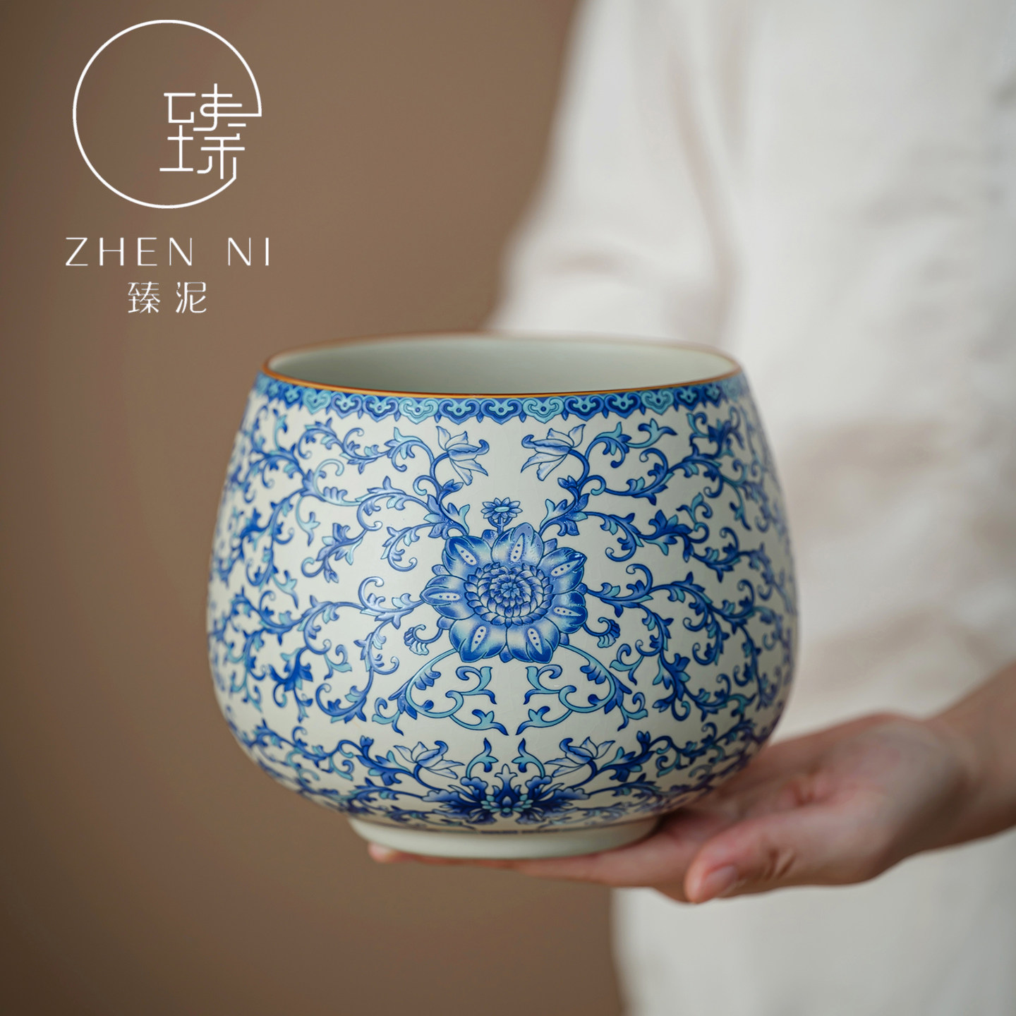 青花汝窑茶洗建水陶瓷大容量茶渣缸废水桶烟灰缸水盂茶具配件