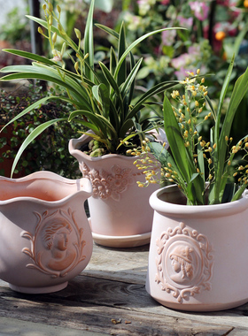 欧式创意花边简约透气陶土多肉绿植花园阳台百搭兰花红陶花盆摆件