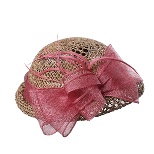 优雅麻纱蝴蝶结花朵草帽天然咸草编织贝雷帽子女士夏季装饰小礼帽