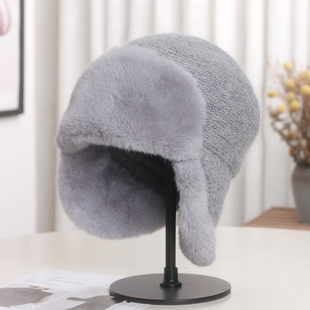 高品质针织帽子女秋冬加厚保暖兔毛护耳帽显脸小滑雪雷锋帽飞行帽
