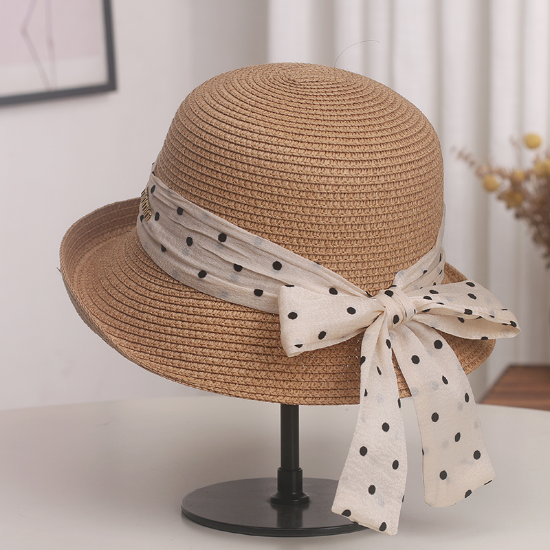 法式优雅大檐卷边遮阳草帽女