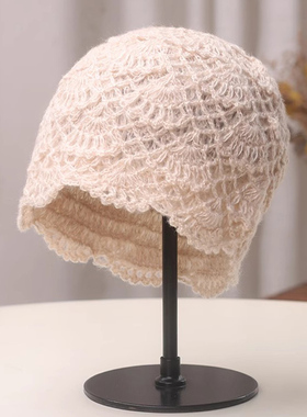 日系双层手工钩花套头帽子女秋冬韩版百搭保暖针织毛线帽包0117k