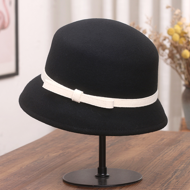 赫本蝴蝶结羊毛呢渔夫帽子女秋冬