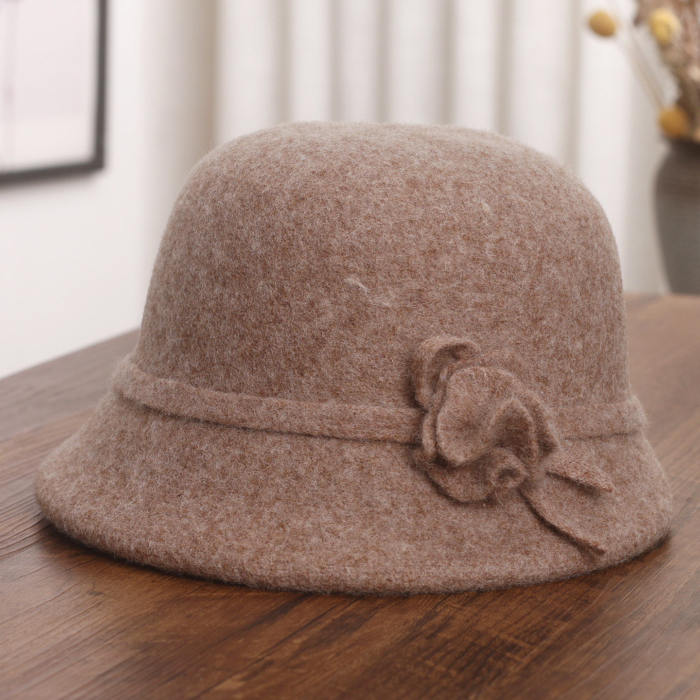 渔夫帽子女秋冬羊毛呢优雅花朵保暖盆帽显脸小洋气百搭时尚小礼帽