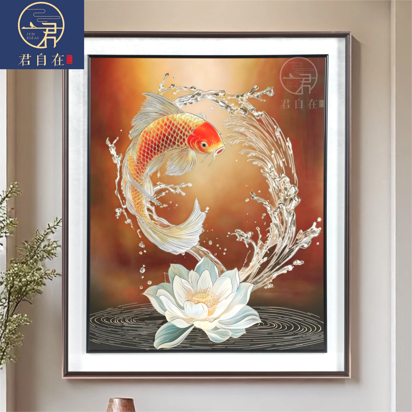 鱼跃龙门荷花锦鲤铜雕装饰画