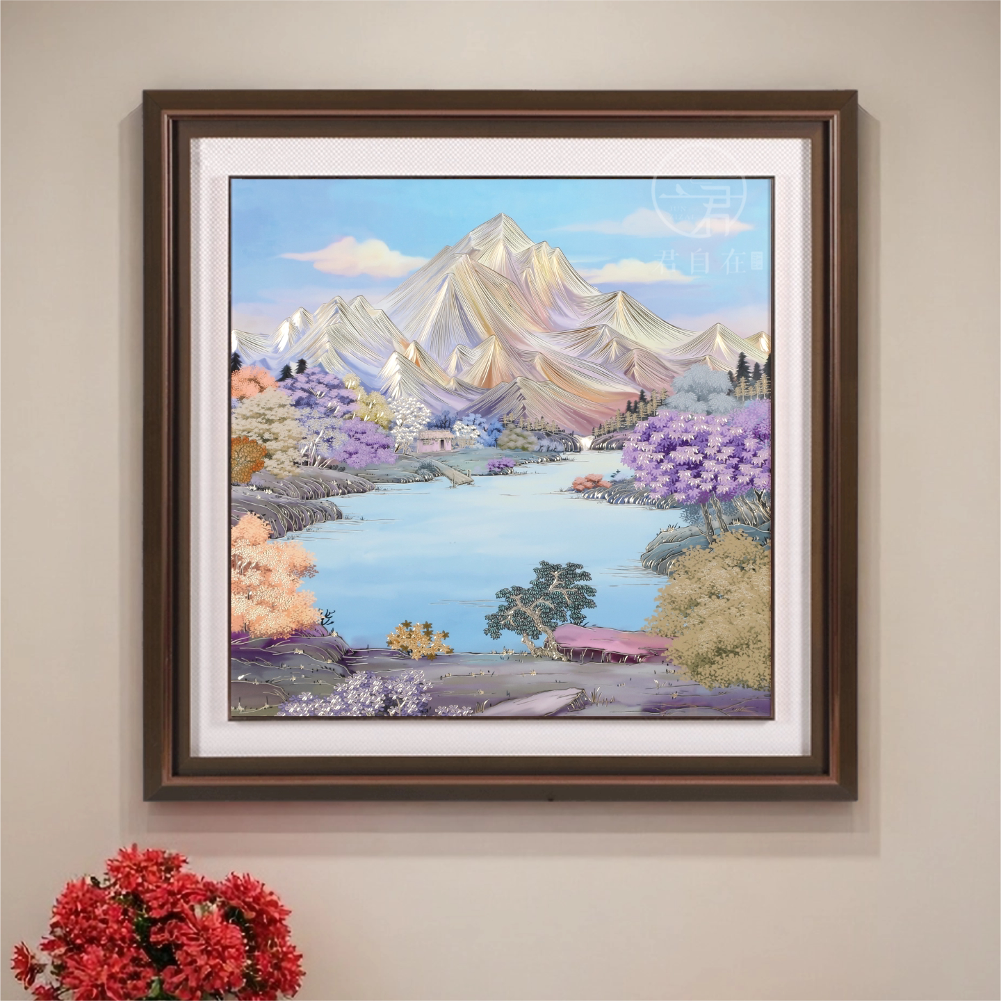 紫气东来手工铜雕聚宝盆山水画