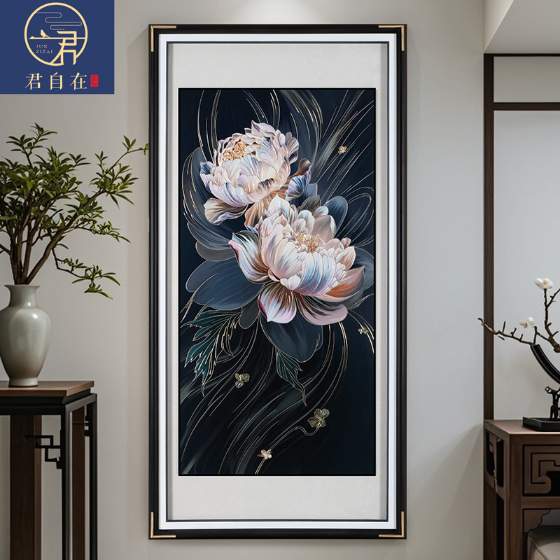 光影牡丹2025新款手工铜板铜雕装饰画花开富贵走廊玄关现代新中式图片