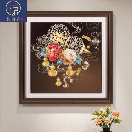 五福临门葫芦手工铜雕装饰画福禄寓意好牡丹玄关餐厅走廊背景挂画