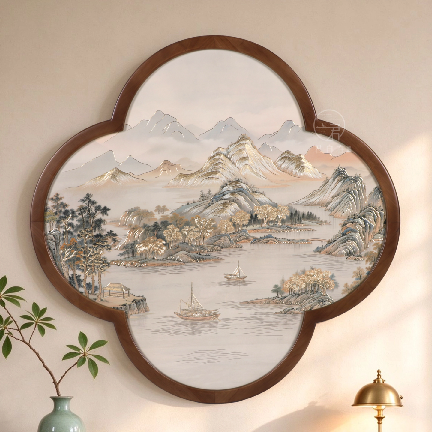 宋氏美学山水铜雕实木装饰画