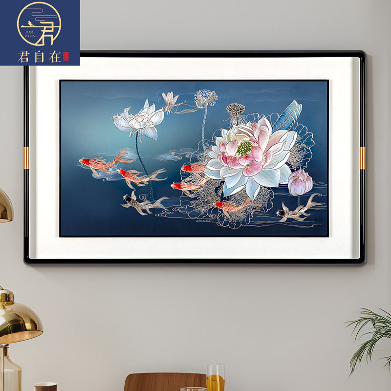 新中式饭厅背景墙装饰画手工雕刻新款铜版画金玉满堂壁画玄关挂画