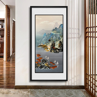 新中式 入户玄关装 饰灯光画客厅走廊过道挂画高档立体玉雕壁画新款