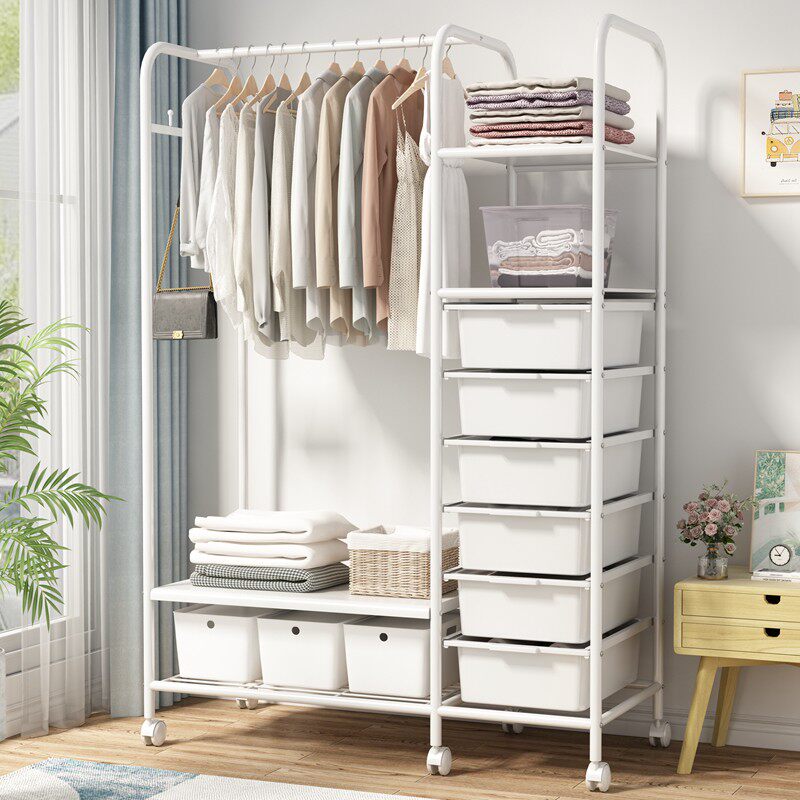 衣服挂架客厅落地家用多层整理置物衣帽架带抽屉挂包多功能收纳架
