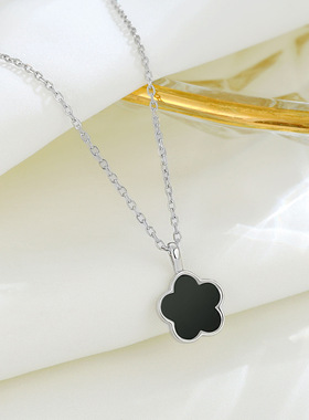 s925纯银百搭五叶草项链气质小众饰品时尚简约幸运草花朵锁骨链女