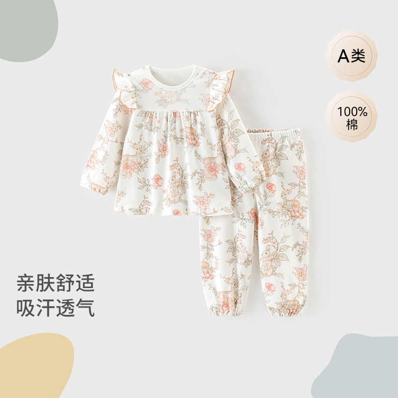 套装女宝家居服外出婴幼儿衣服分体两件套纯棉春秋款女童秋装韩系