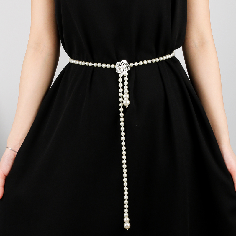 配裙子腰带细女珍珠复古小香风