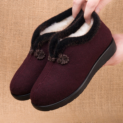 冬季老北京布鞋女加绒保暖加厚羊毛老人鞋妈妈老太太防滑奶奶棉鞋