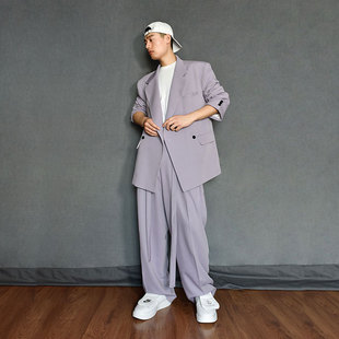 奶系穿搭西服今年流行紫色上衣温柔系坠感西装 高级感痞帅外套 套装