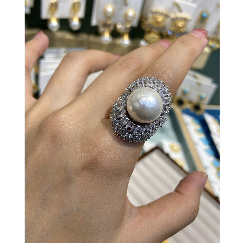围裙边大珍珠戒指女开口大颗粒
