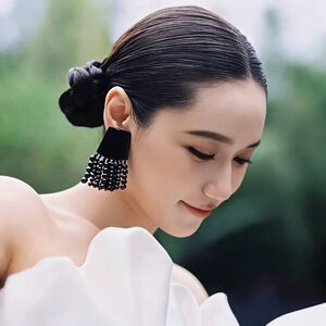 欧美轻奢黑色串珠流苏耳环