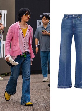 高质量gd权志龙同款高腰中线毛边微喇牛仔裤女2025新款显瘦休闲裤