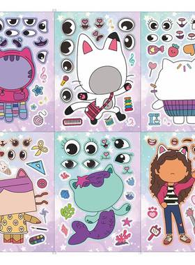 6/12Sheets Gabby's Dollhouse Make A Face Puzzle Stickers