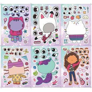 6/12Sheets Gabby's Dollhouse Make A Face Puzzle Stickers