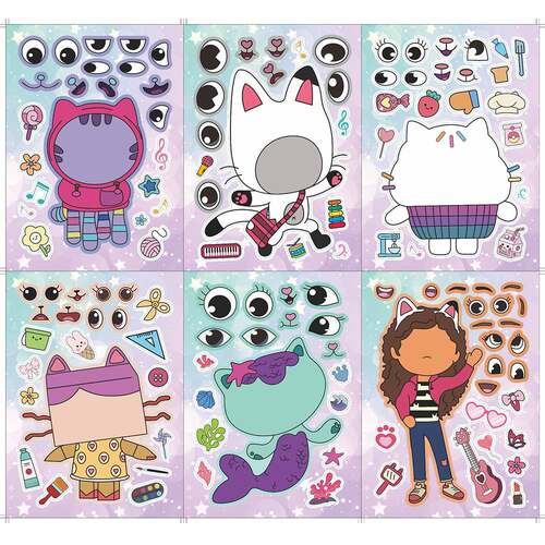6/12Sheets Gabby's Dollhouse Make A Face Puzzle Stickers