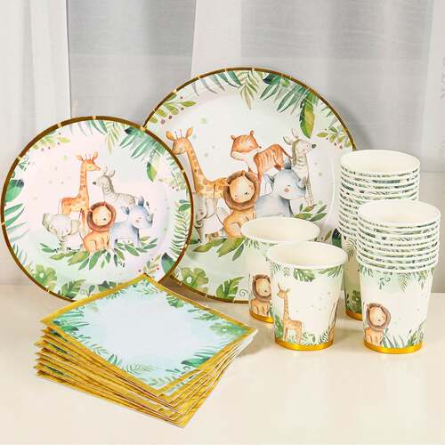 Jungle Animal Supplies Tableware Happy Birthday Party Decora