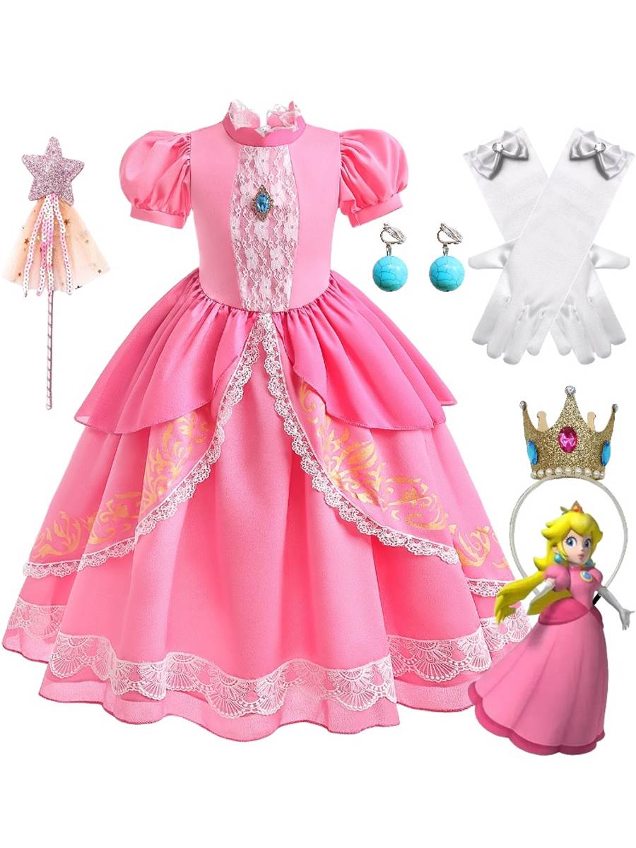 万圣节cosplay儿童超级马里奥游戏公主裙 桃子碧琪配饰皇冠耳环