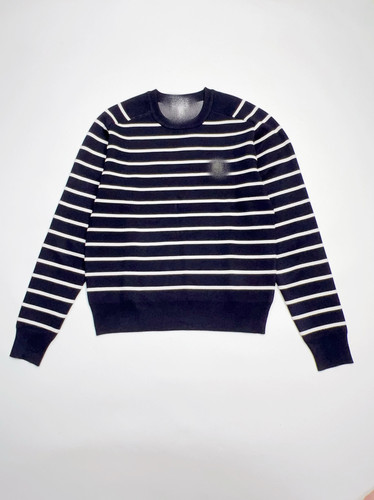 横条纹羊毛小刺绣男士毛衣套头圆领针织打底羊毛衫