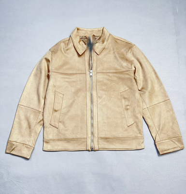 秋冬新款男士休闲弹力麂皮绒翻领夹克金属拉链开衫夹克机车外套